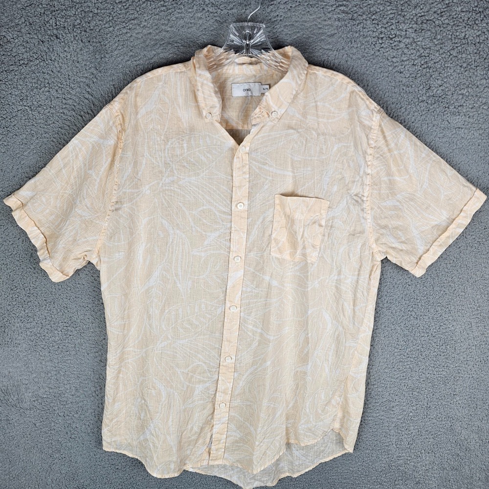 Onia Classic Shirt Men's XL‎ Palm Leaf Print Short Sleeve Collared Button Down